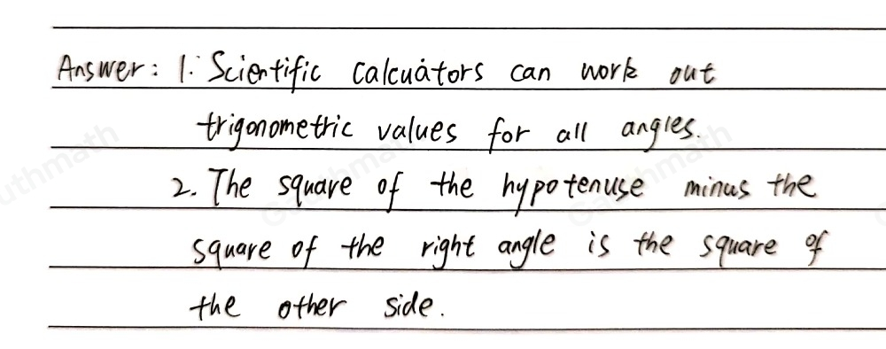 := WRAP-IJP Direction: Answer the following questions.. 1. How important are scientific calculators in solving right triangles? 2. How do you solve right triangles given the length of its hypotenuse and the length ofone leg?