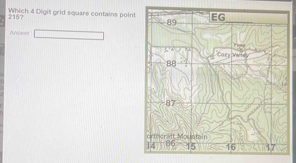 Which 4 Digit grid square contains point 215? Answer square in a a