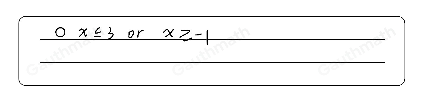 Which compound inequality could be represented by the graph? -4 ≤ x ≤ 4 -2 ≤ x ≤ -1 x ≤ -1 or x ≥ 0 x ≤ 3 or x ≥ -1