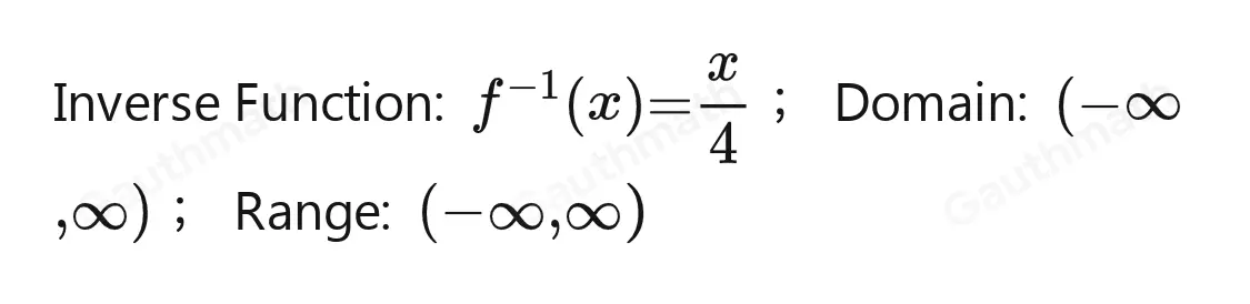 Which represents the inverse of the function fx=4x ? hx=x+4 hx=x-4 hx= 3/4 x hx= 1/4 x