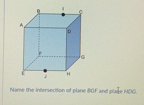 Name the intersection of plane BGF and platke HDG.